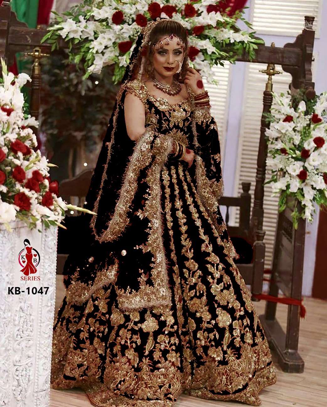 BOLLYWOOD DESIGNER BRIDAL WEDDING WEAR LEHENGA IN VELVET FABRIC KB 1047BLACK