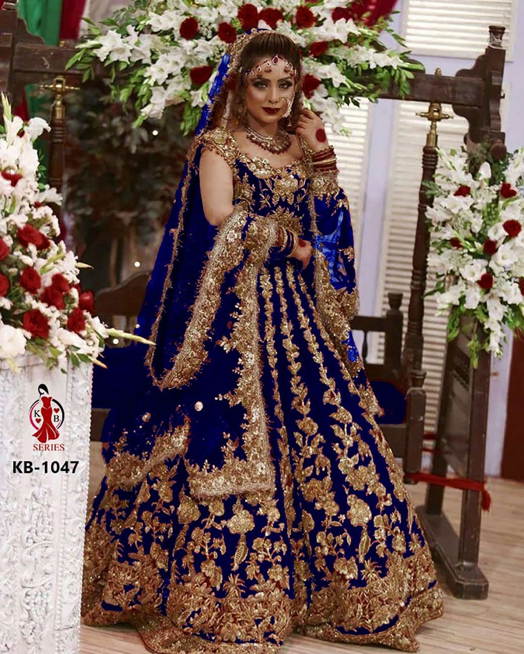 BOLLYWOOD DESIGNER BRIDAL WEDDING WEAR LEHENGA IN VELVET FABRIC KB 1047BLUE