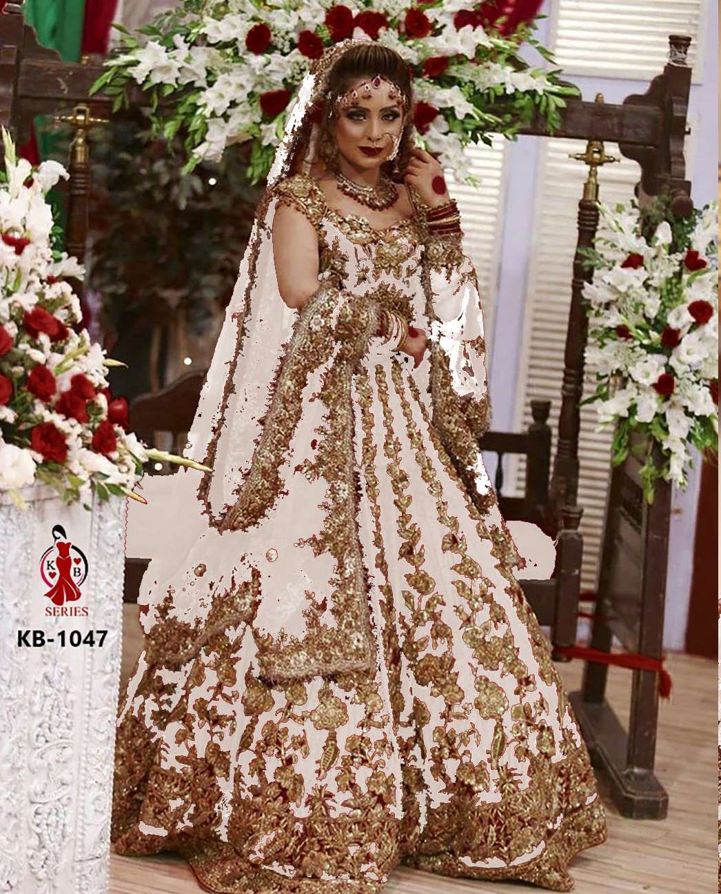 BOLLYWOOD DESIGNER BRIDAL WEDDING WEAR LEHENGA IN VELVET FABRIC KB 1047WHITE