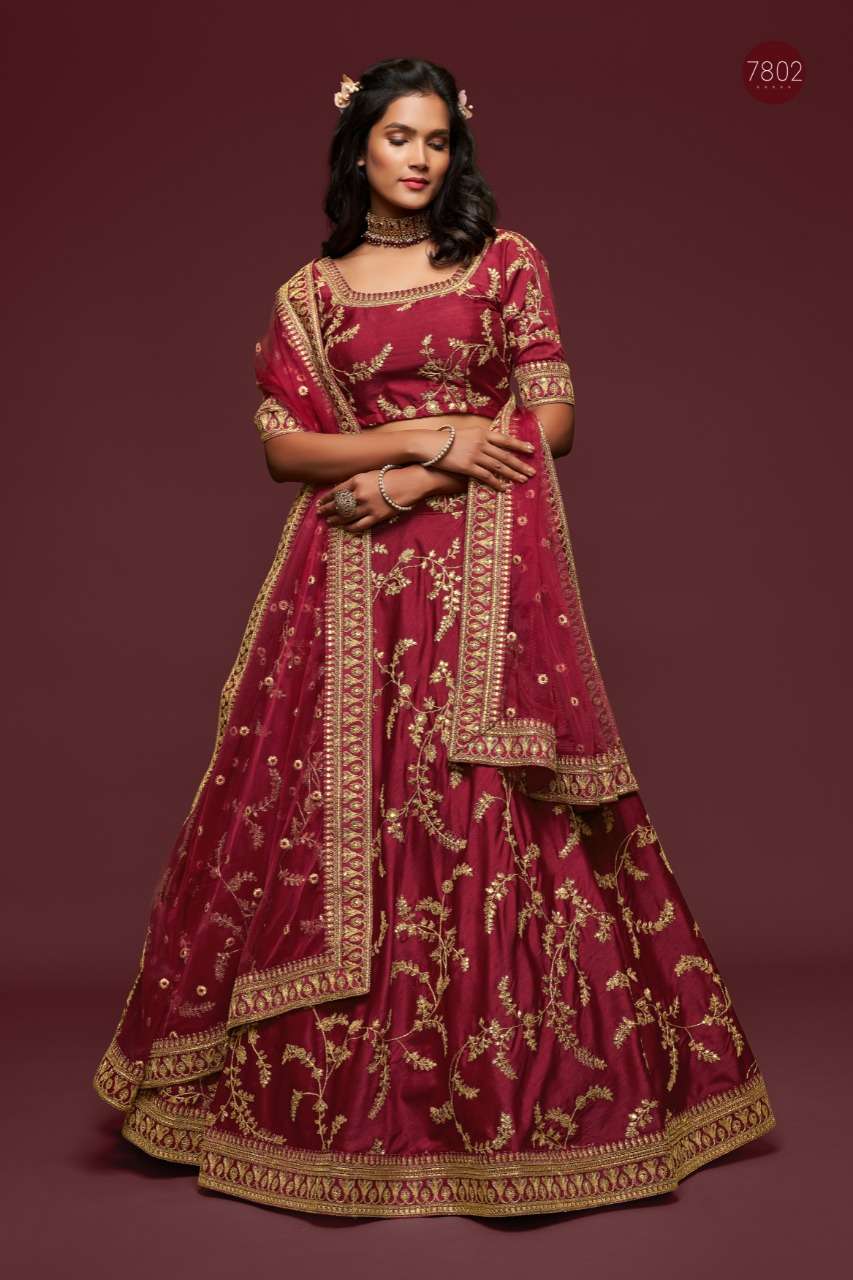 DESIGNER FANCY WEDDING PARTY WEAR EXCLUSIVE ART SILK MAROON LEHENGA CHOLI VIWAH FASHION 7802