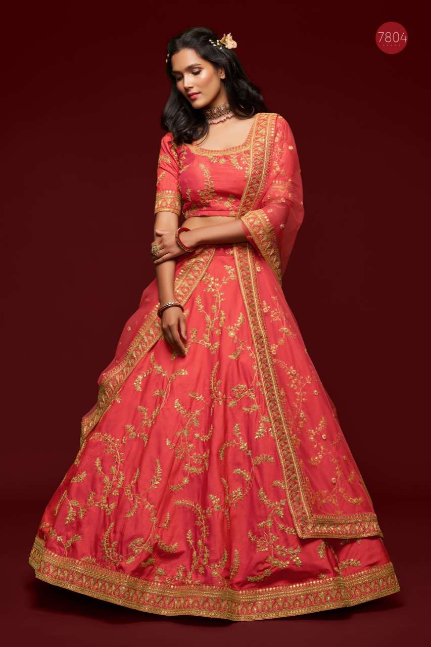 DESIGNER FANCY WEDDING PARTY WEAR EXCLUSIVE ART SILK GAJARI LEHENGA CHOLI VIWAH FASHION 7804