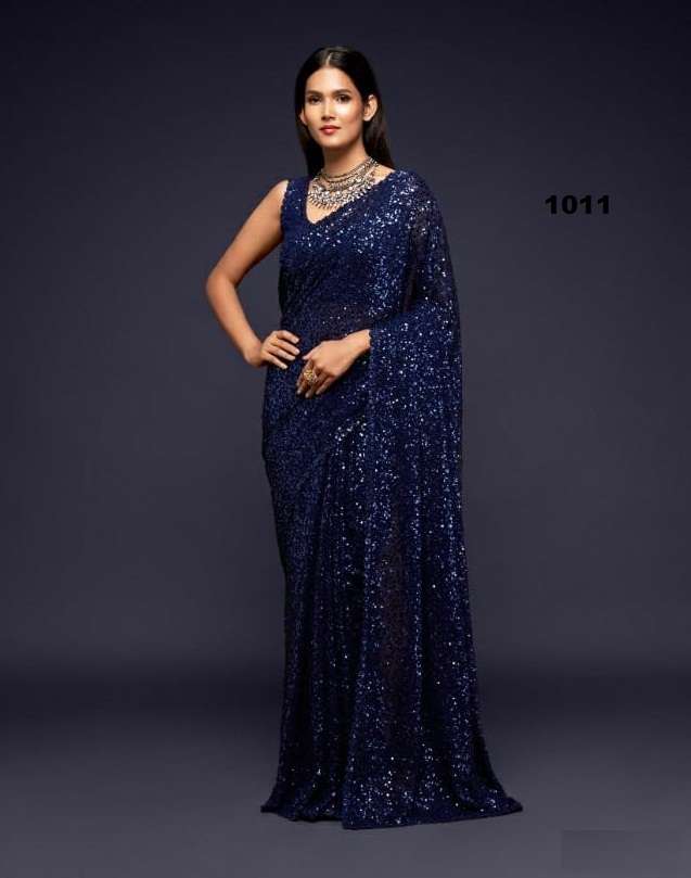 DESIGNER WEDDING PARTY FUNCTION WEAR BLUE COLOR GEORGETTE SAREE EXCLUSIVE COLLECTION 1011