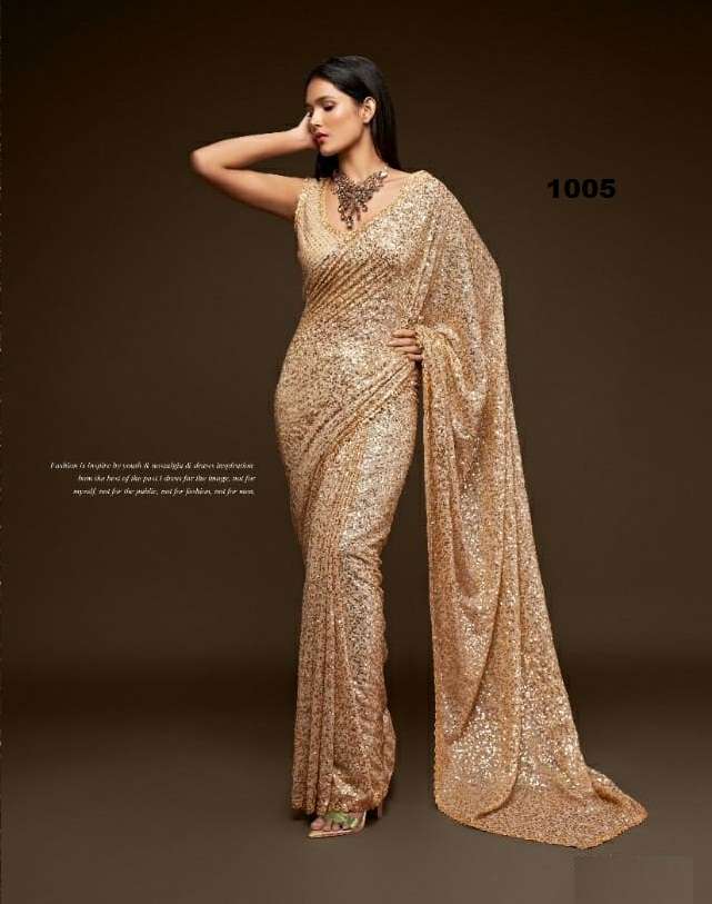 DESIGNER WEDDING PARTY FUNCTION WEAR CHIKU COLOR GEORGETTE SAREE EXCLUSIVE COLLECTION 1005