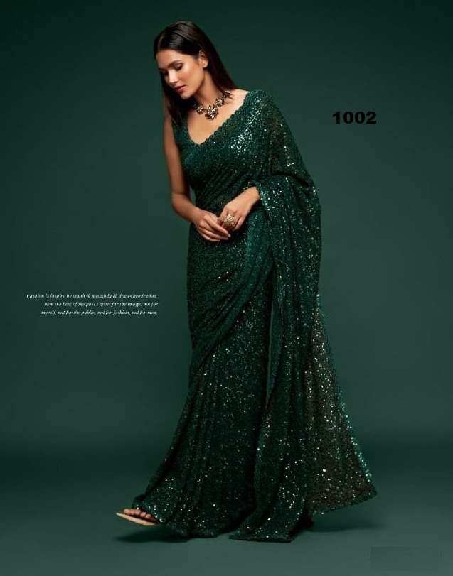 DESIGNER WEDDING PARTY FUNCTION WEAR DARK GREEN COLOR GEORGETTE SAREE EXCLUSIVE COLLECTION 1008