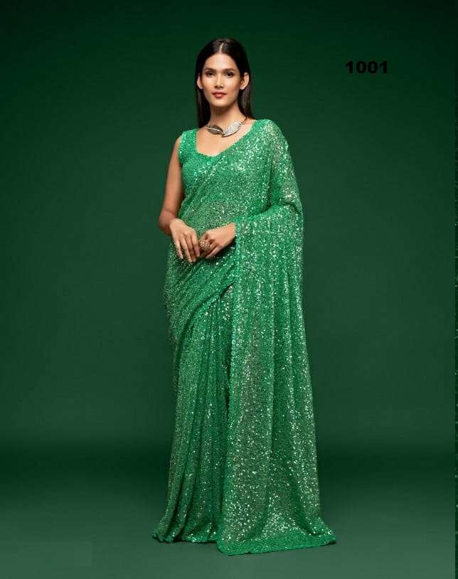 DESIGNER WEDDING PARTY FUNCTION WEAR GREEN COLOR GEORGETTE SAREE EXCLUSIVE COLLECTION 1001