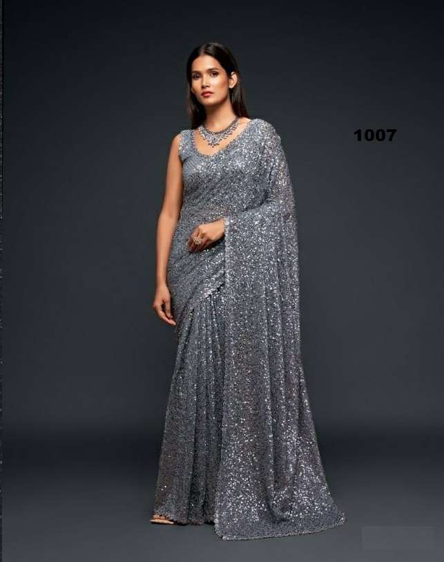 DESIGNER WEDDING PARTY FUNCTION WEAR GREY COLOR GEORGETTE SAREE EXCLUSIVE COLLECTION 1007