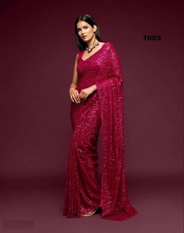 DESIGNER WEDDING PARTY FUNCTION WEAR RANI PINK COLOR GEORGETTE SAREE EXCLUSIVE COLLECTION 1003