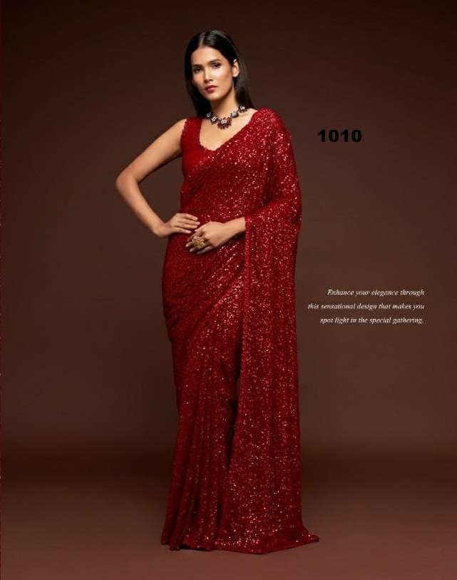 DESIGNER WEDDING PARTY FUNCTION WEAR RED COLOR GEORGETTE SAREE EXCLUSIVE COLLECTION 1010