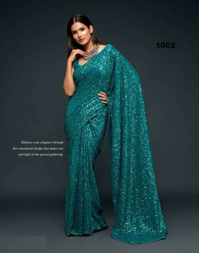 DESIGNER WEDDING PARTY FUNCTION WEAR TEAL BLUE COLOR GEORGETTE SAREE EXCLUSIVE COLLECTION 1002