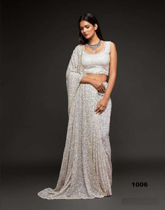 DESIGNER WEDDING PARTY FUNCTION WEAR WHITE COLOR GEORGETTE SAREE EXCLUSIVE COLLECTION 1006