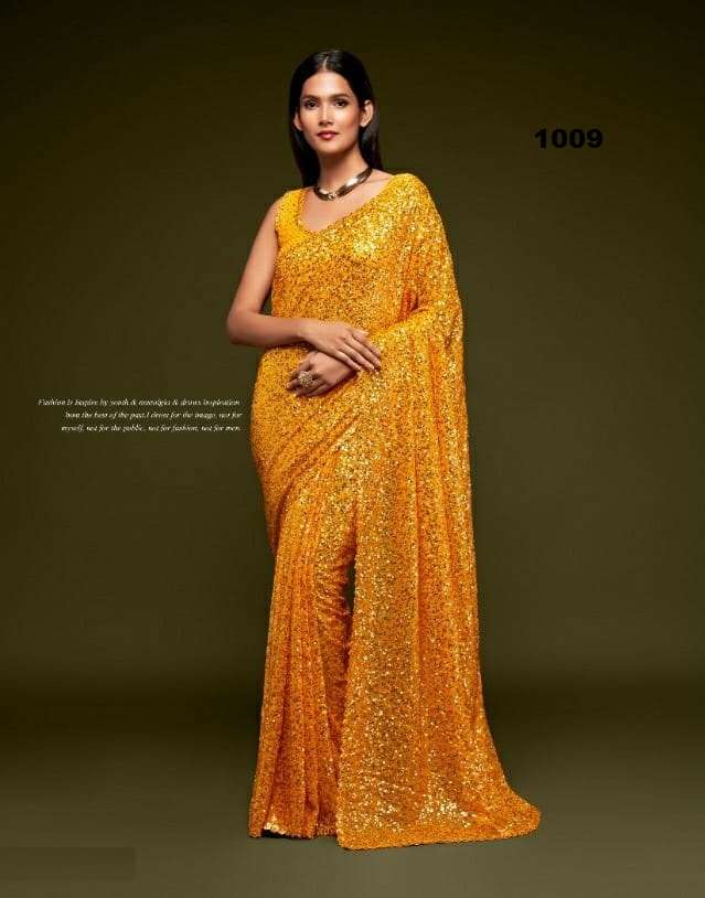 DESIGNER WEDDING PARTY FUNCTION WEAR YELLOW COLOR GEORGETTE SAREE EXCLUSIVE COLLECTION 1009