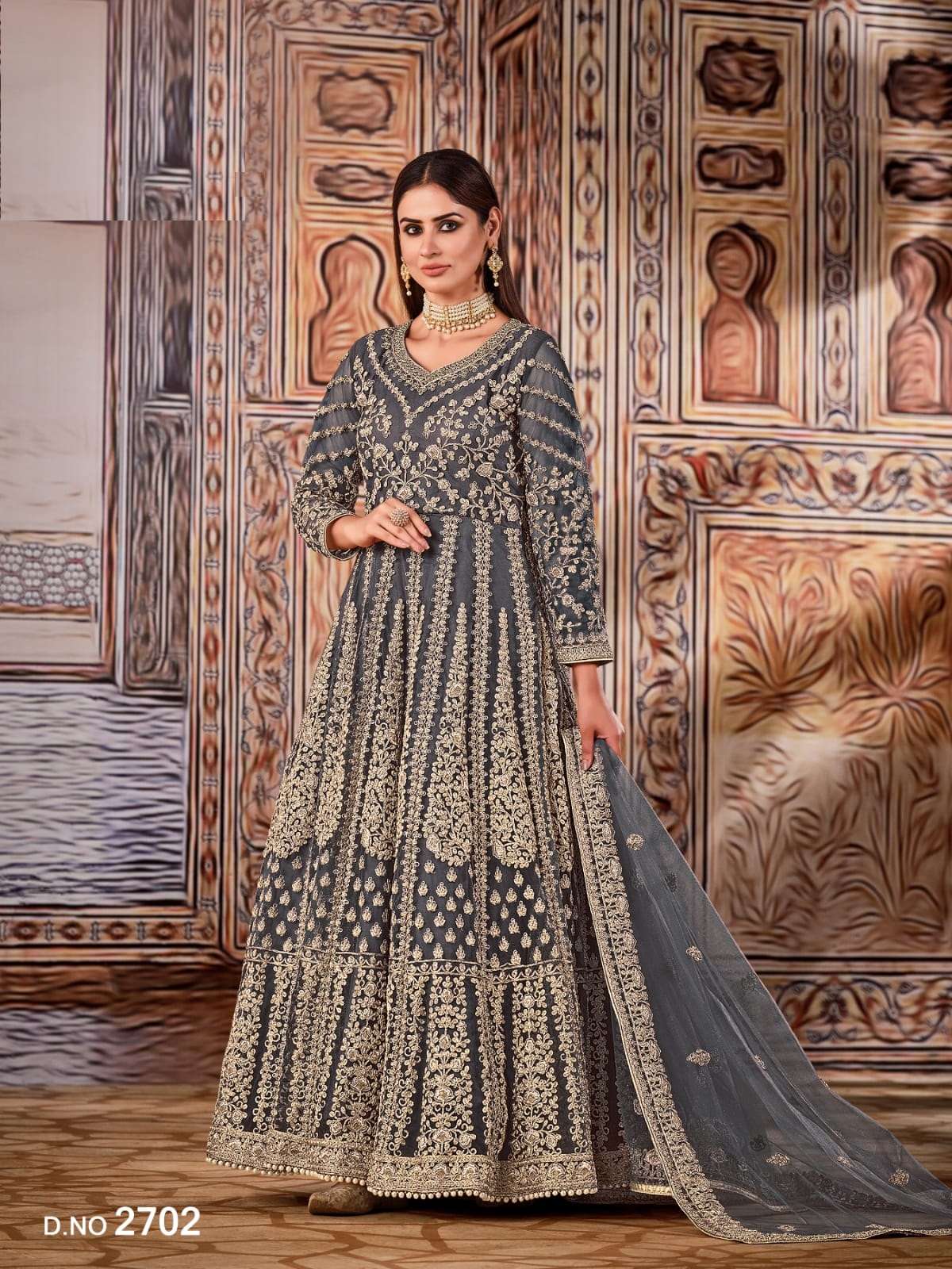 GREY COLOR PREMIUM DESIGNER LONG ANARKALI GOWN SALWAR SUIT 2702