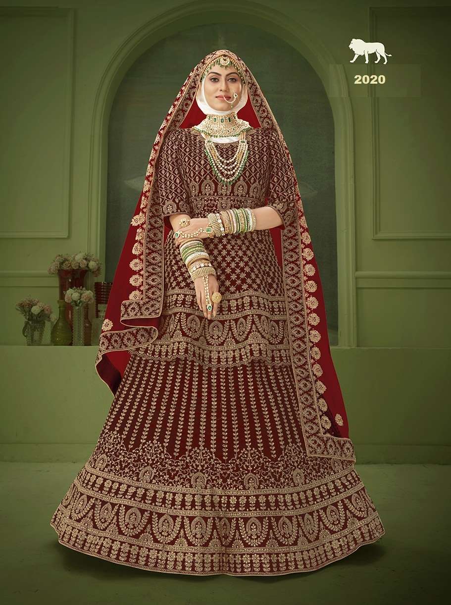 HEAVY DESIGNER FANCY WEDDING WEAR MAROON VELVET PEPLON LEHENGA CHOLI 2020