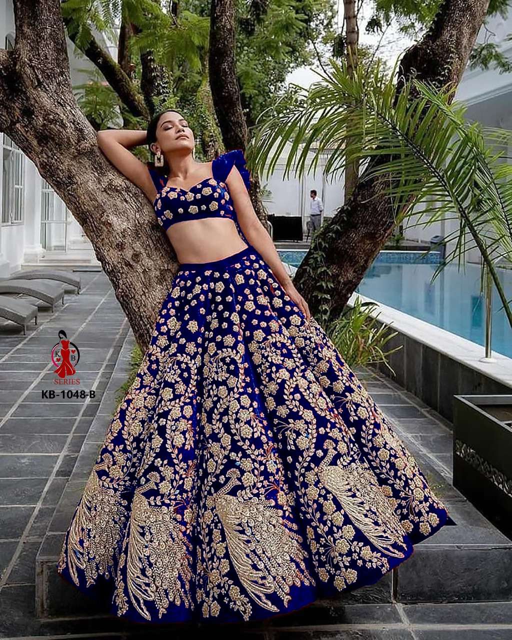 HEAVY DESIGNER VELVET BLUE LEHENGA CHOLI FOR WEDDING WEAR KB1048