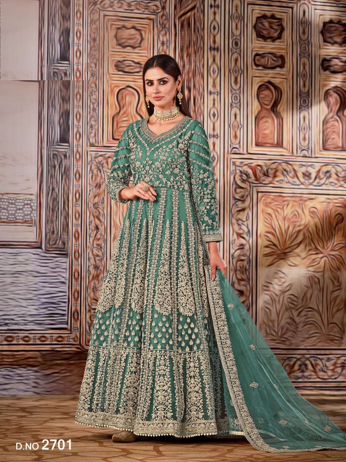 RAMA GREEN PREMIUM DESIGNER LONG ANARKALI GOWN SALWAR SUIT 2701