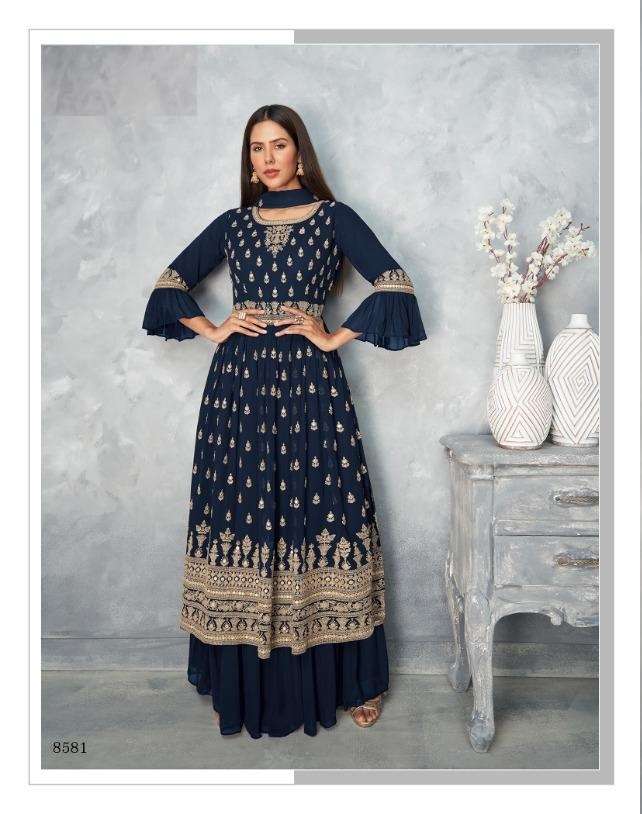 DESIGNER FANCY PARTY WEAR BLUE SHARARA SALWAR SUIT EXCLUSIVE COLLECTION 8581