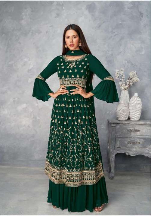 DESIGNER FANCY PARTY WEAR GREEN SHARARA SALWAR SUIT EXCLUSIVE COLLECTION 8582