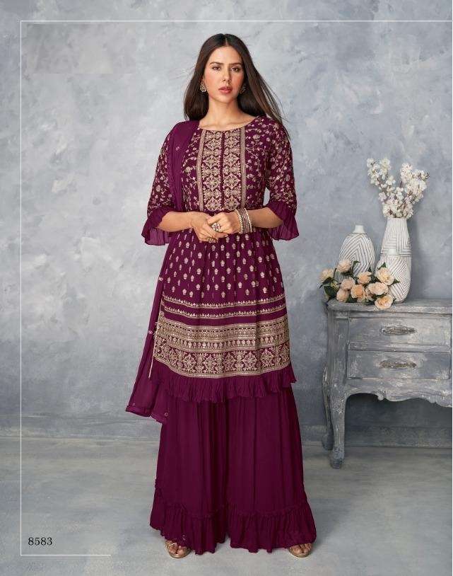 DESIGNER FANCY PARTY WEAR MAGENTA SHARARA SALWAR SUIT EXCLUSIVE COLLECTION 8583