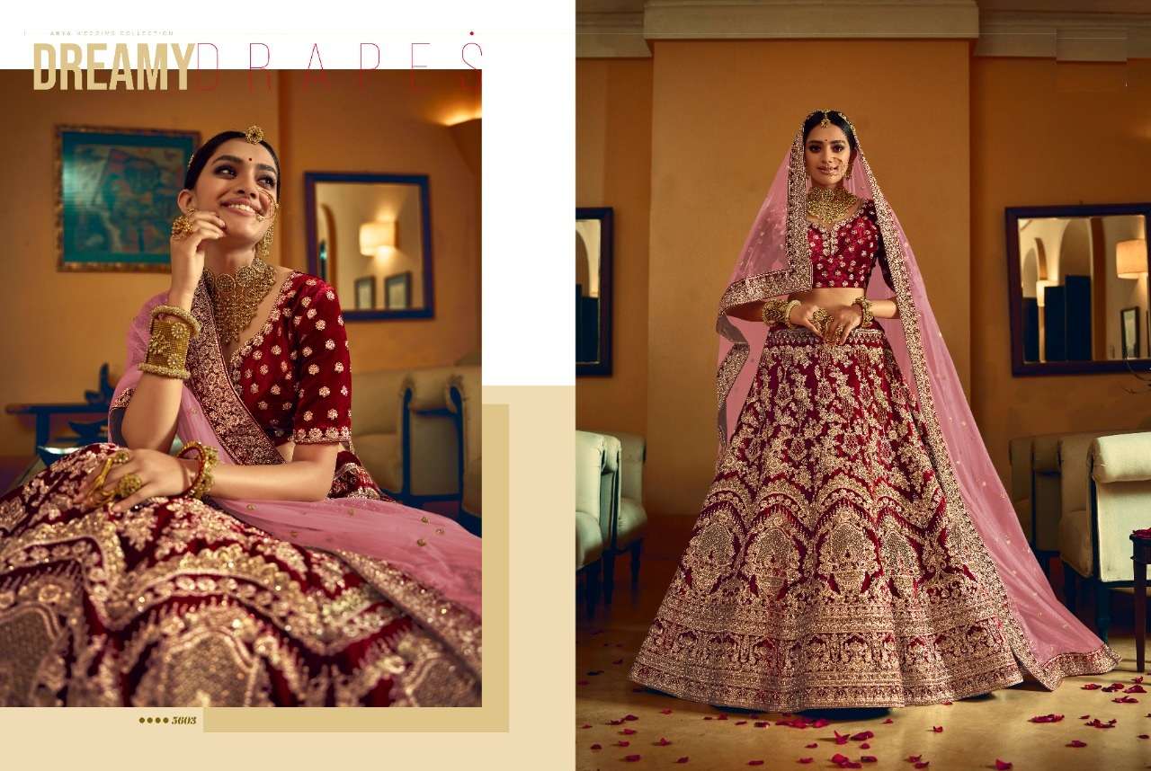 Velvet Wedding Lehenga Choli with Embroidered - LC4589