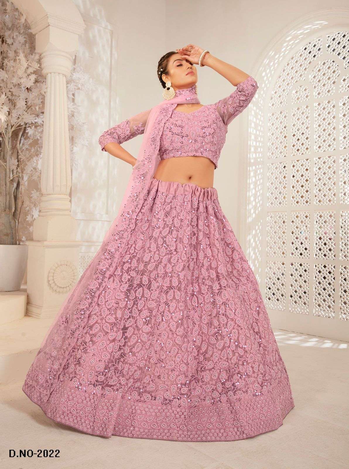 PREMIUM PINK DESIGNER FANCY WEDDING PARTY WEAR EXCLUSIVE HEAVY NET LEHENGA CHOLI VIWAH FASHION SENHORA 2022