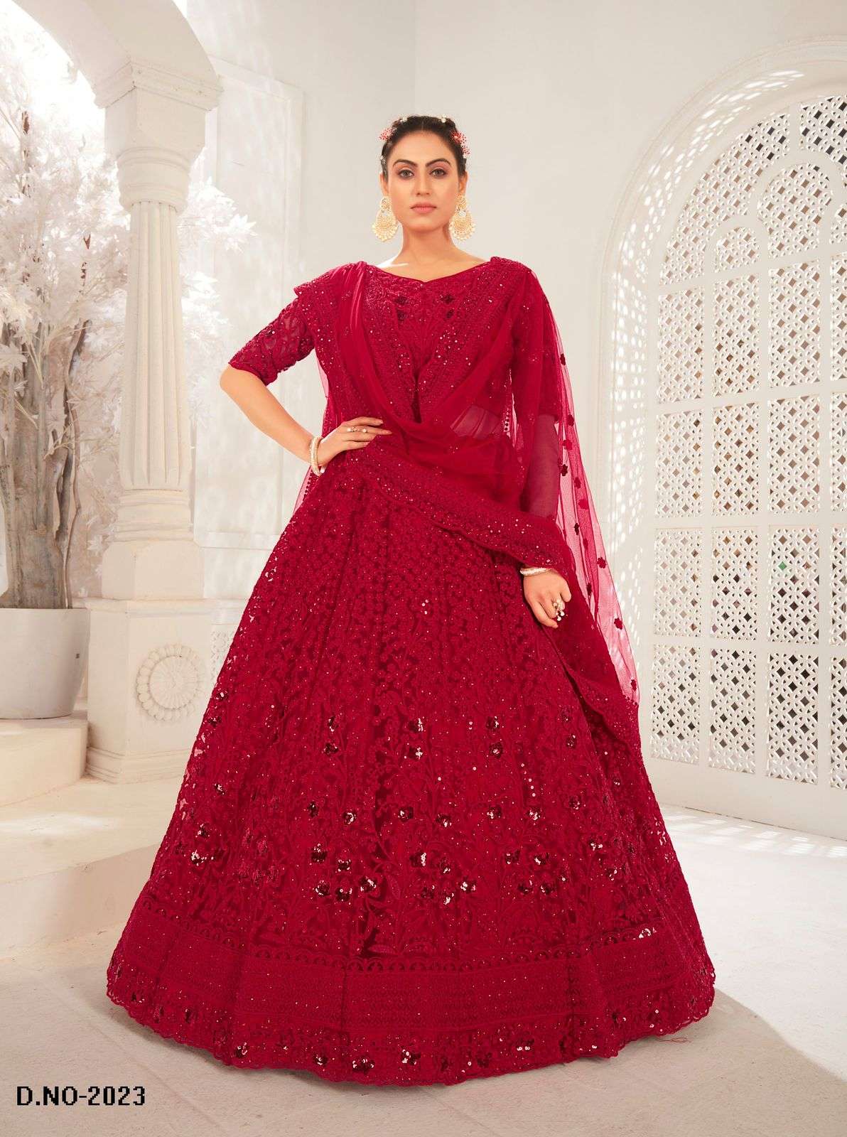 PREMIUM RED DESIGNER FANCY WEDDING PARTY WEAR EXCLUSIVE HEAVY NET LEHENGA CHOLI VIWAH FASHION SENHORA 2023