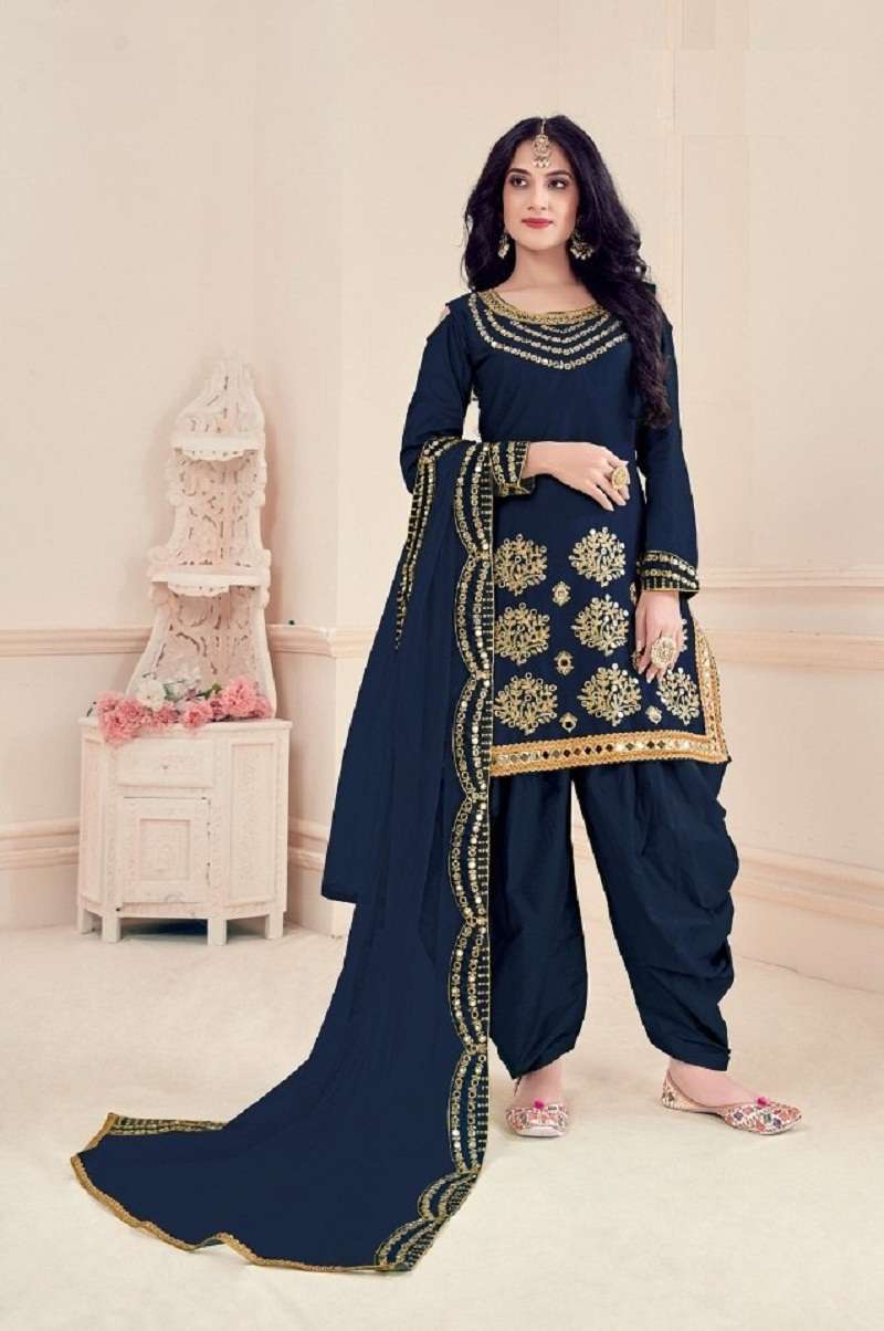 DESIGNER FANCY COTTON PARTY WEAR BLUE PATIYALA SALWAR SUIT 10001