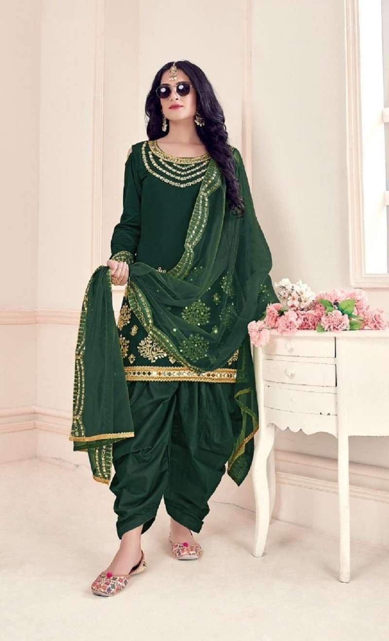 DESIGNER FANCY COTTON PARTY WEAR GREEN PATIYALA SALWAR SUIT 10002