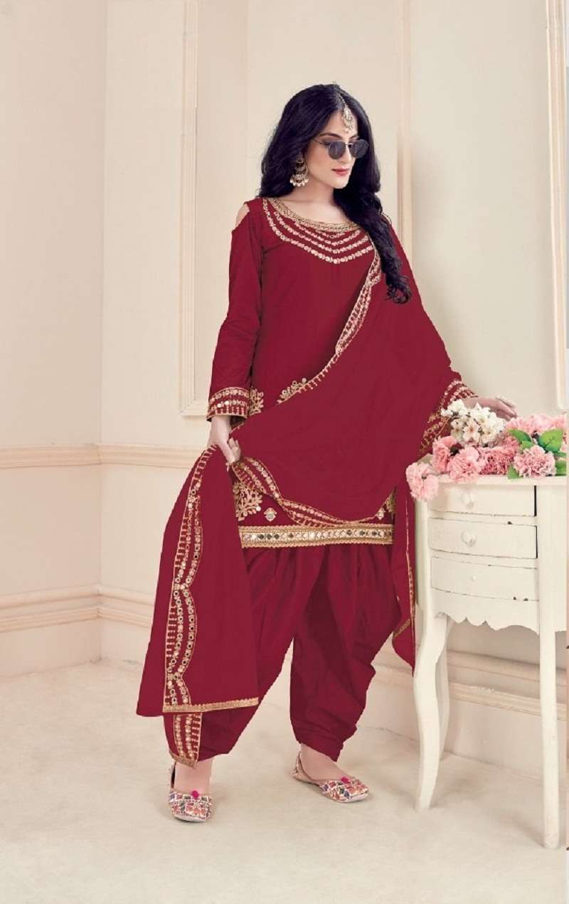 DESIGNER FANCY COTTON PARTY WEAR MAROON PATIYALA SALWAR SUIT 10004