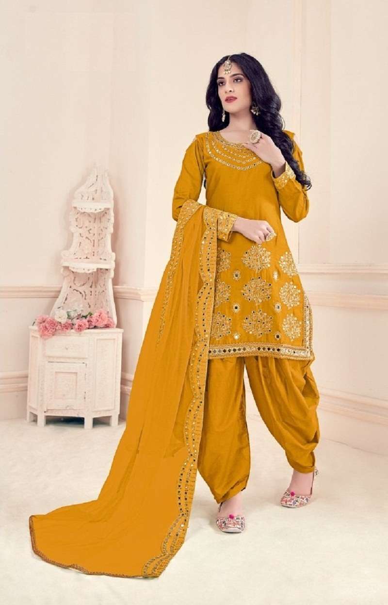 DESIGNER FANCY COTTON PARTY WEAR YELLOW PATIYALA SALWAR SUIT 10003