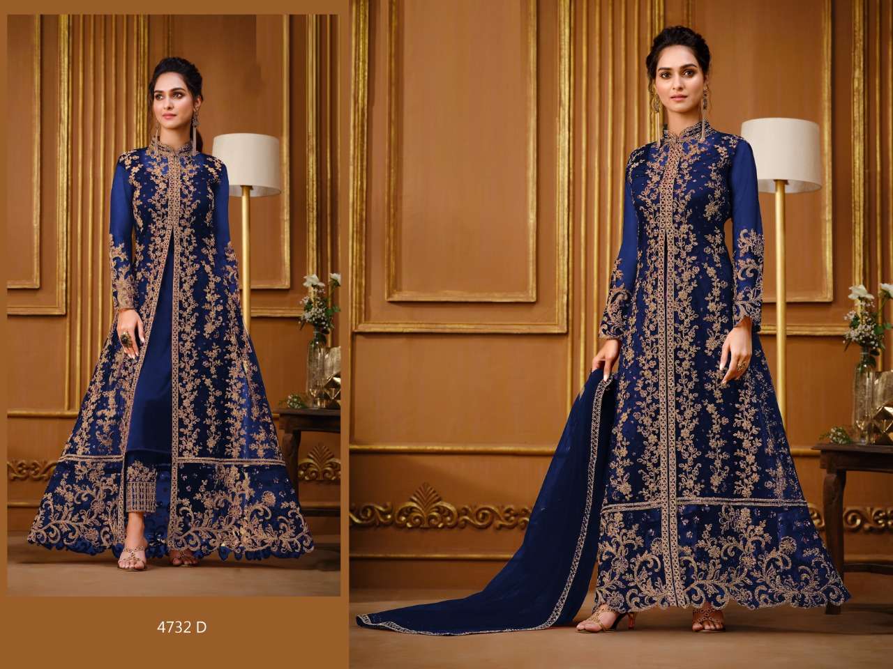 BLUE DESIGNER FANCY GOWN STYLE ANARKALI SALWAR SUIT VIPUL 4732 D