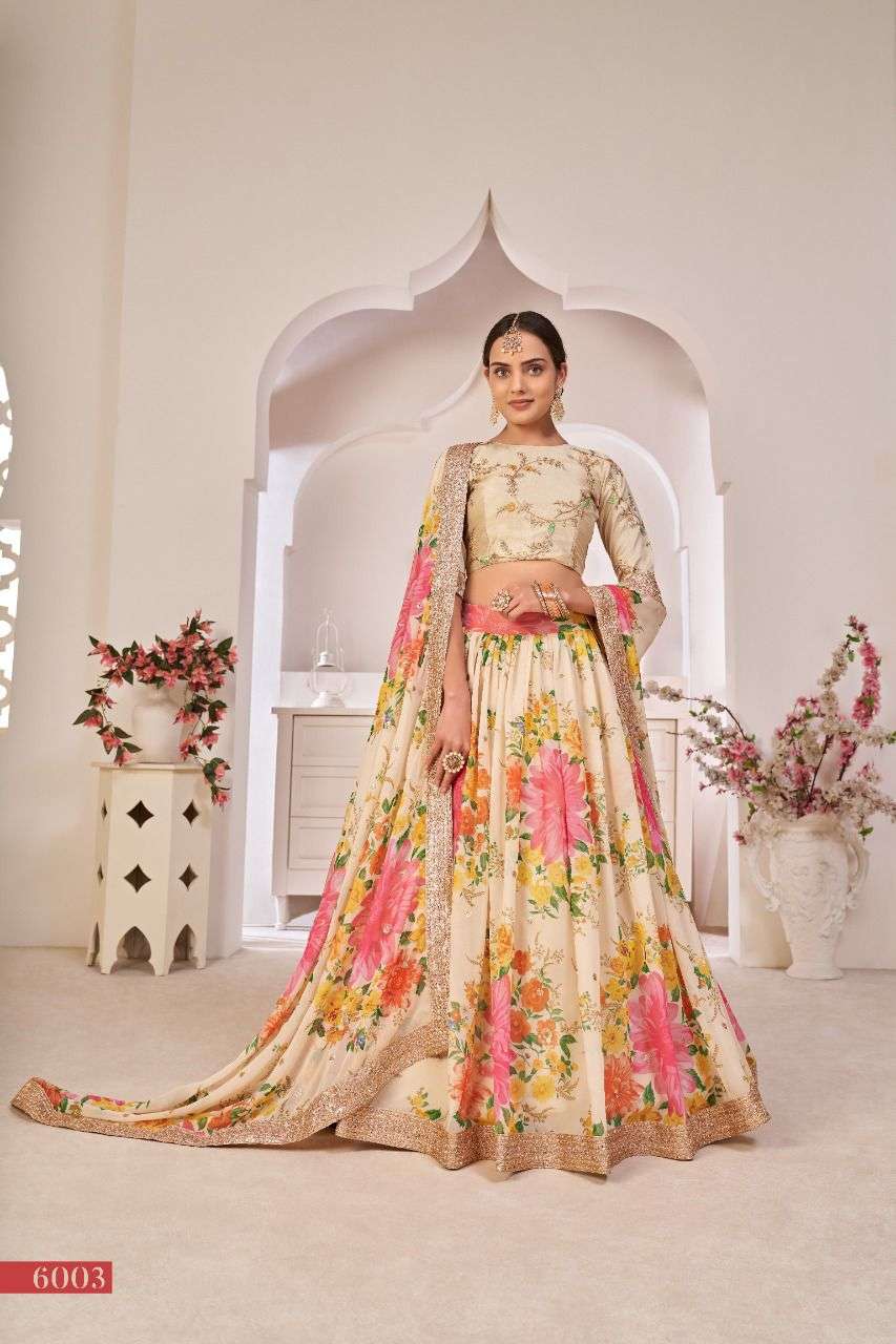 CREAM DESIGNER BEST QUALITY PRINTED GEORGETTE LEHENGA AT WHOLESALE RATE PC6003