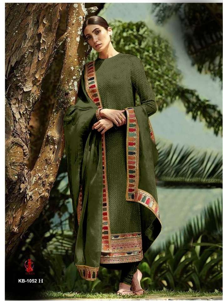 DESIGNER FANCY PARTY WEAR FAUX GEORGETTE MEHENDI GREEN SALWAR SUIT KB 1052 H