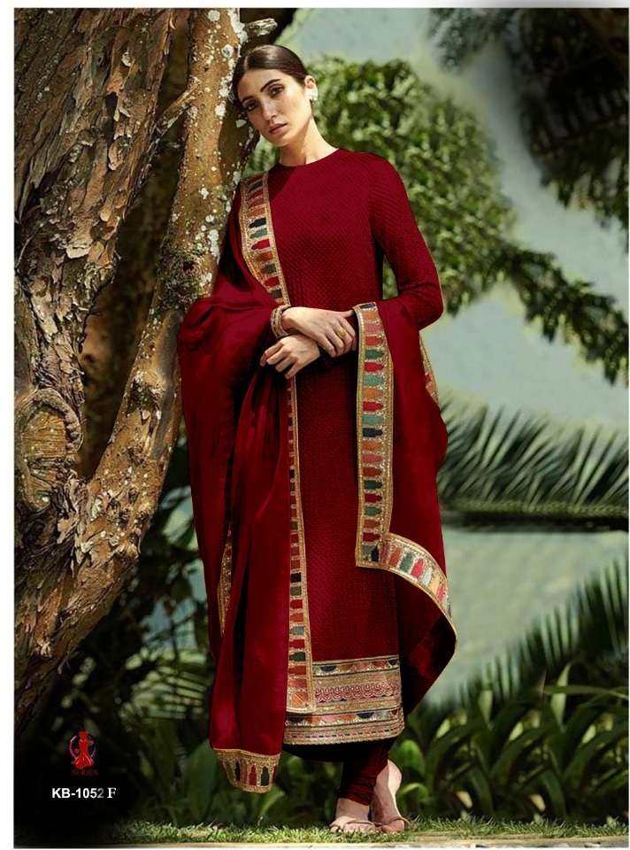 DESIGNER FANCY PARTY WEAR FAUX GEORGETTE RED SALWAR SUIT KB 1052 F