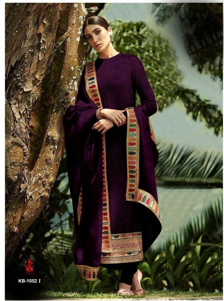 DESIGNER FANCY PARTY WEAR FAUX GEORGETTE WINE SALWAR SUIT KB 1052 I