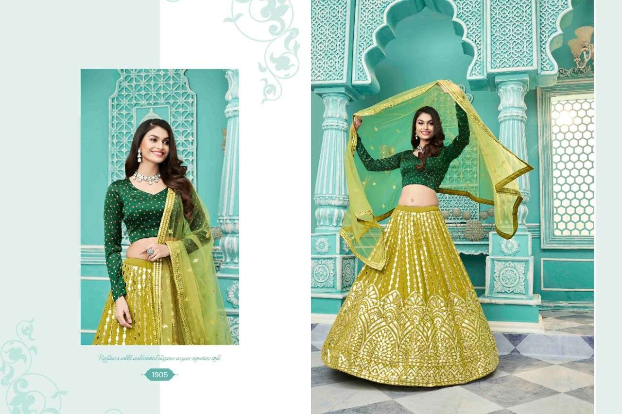 DESIGNER FANCY WEDDING PARTY WEAR GREEN GEORGETTE LEHENGA CHOLI COLLECTION 1905