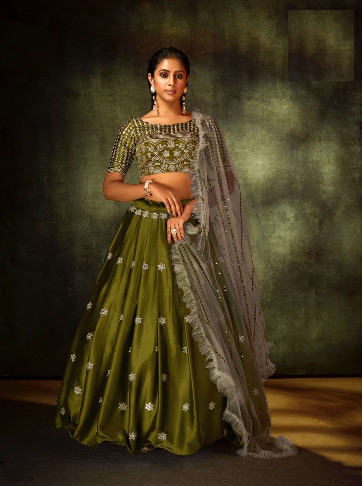 DESIGNER FANCY WEDDING PARTY WEAR GREEN LEHENGA CHOLI IN DEVSENA SILK SHREEMATEE BREEZE 110