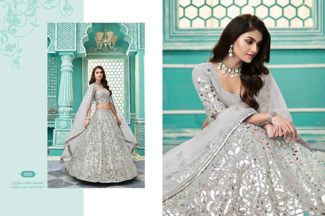 DESIGNER FANCY WEDDING PARTY WEAR GREY GEORGETTE LEHENGA CHOLI COLLECTION 1902