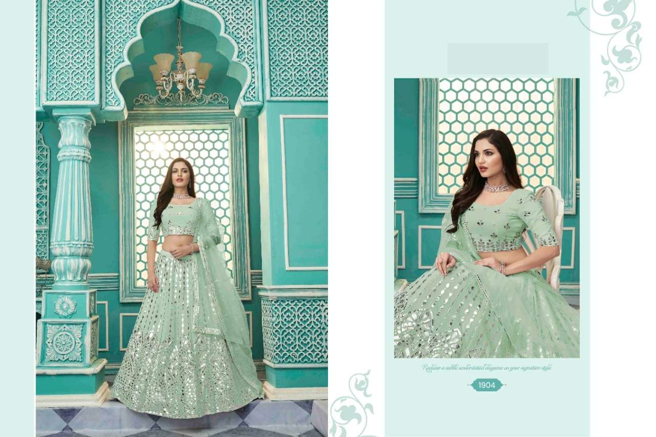 DESIGNER FANCY WEDDING PARTY WEAR PISTA GEORGETTE LEHENGA CHOLI COLLECTION 1904