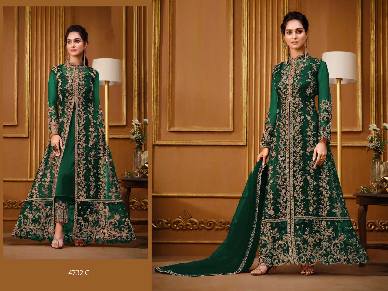 GREEN DESIGNER FANCY GOWN STYLE ANARKALI SALWAR SUIT VIPUL 4732 C