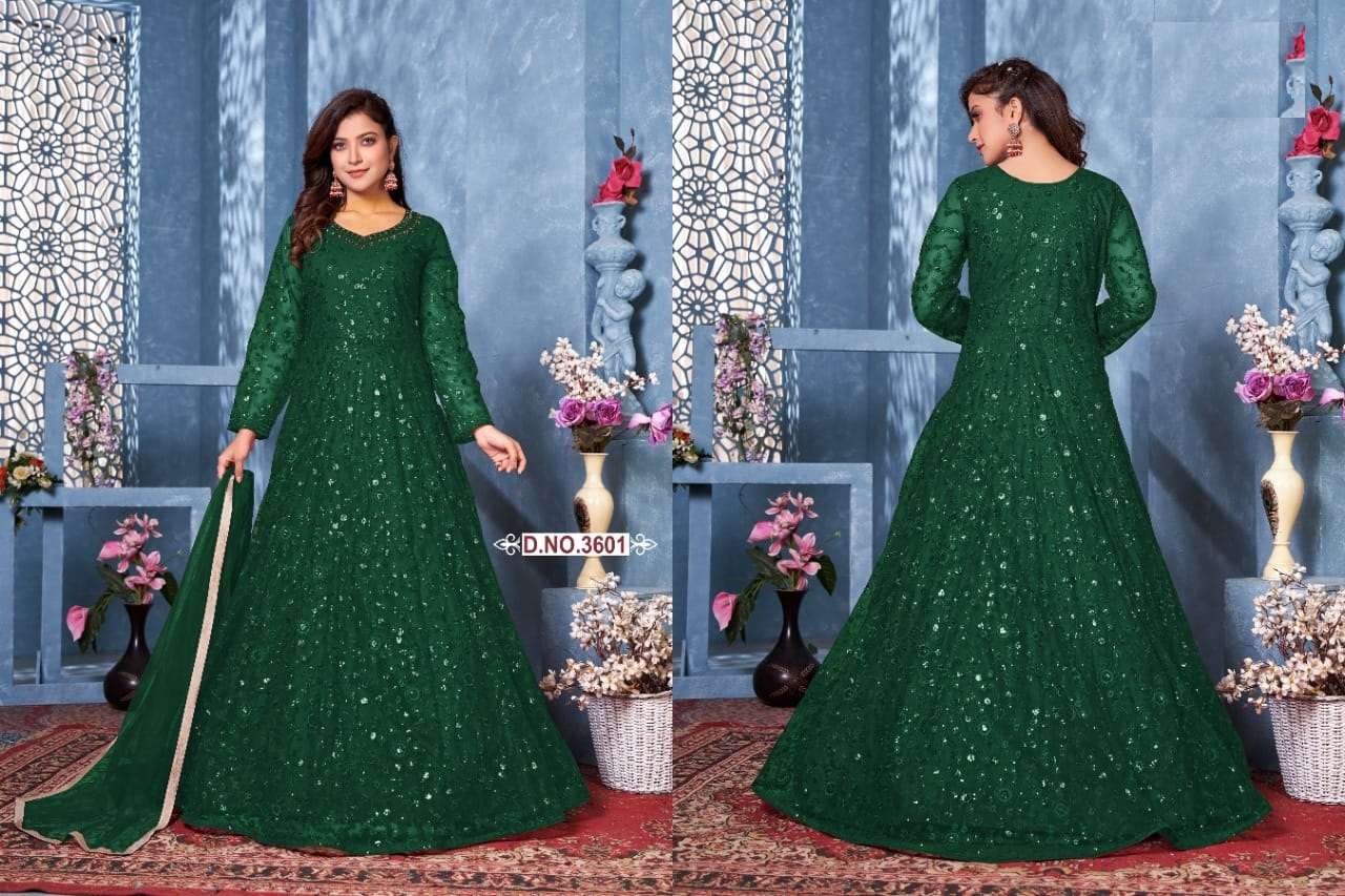 GREEN DESIGNER FANCY PARTY WEAR ANARKALI GOWN SALWAR SUIT AANAYA 3601