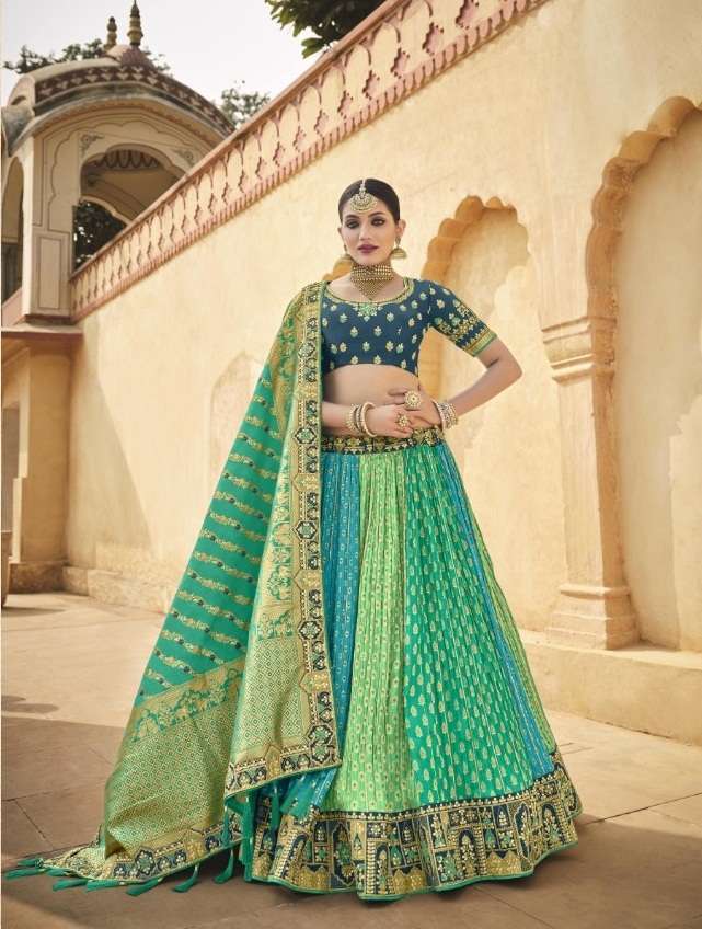 Pista Green And Golden Embroidered Designer Lehenga Choli | Designer lehenga  choli, Designer bridal lehenga choli, Bridal dress design