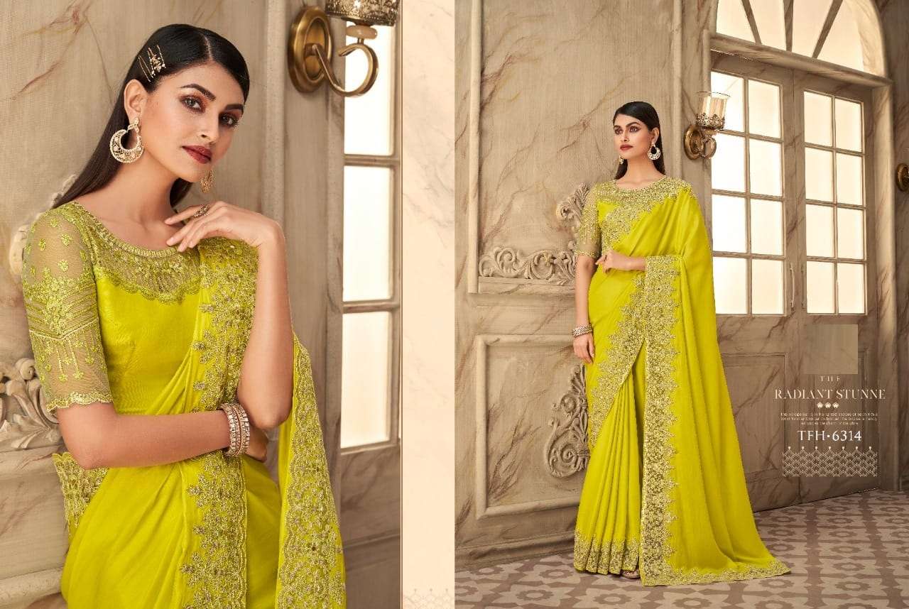 Pista green silk festival wear saree 6312