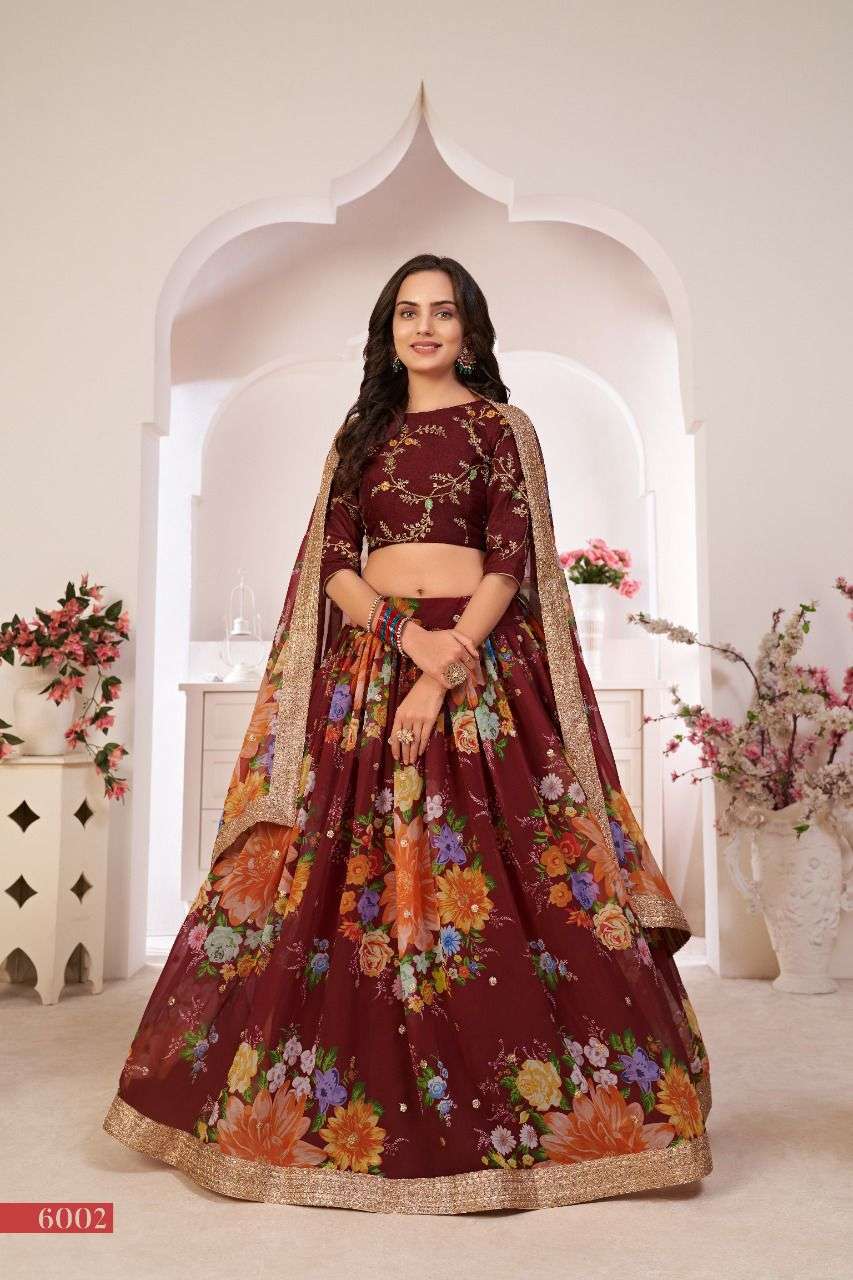 MAROON DESIGNER BEST QUALITY PRINTED GEORGETTE LEHENGA AT WHOLESALE RATE PC6002