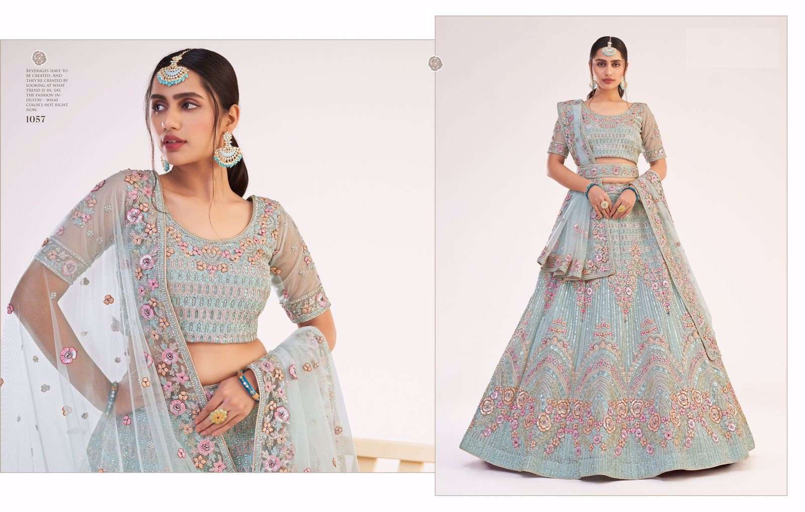 PREMIUM DESIGNER WEDDING PARTY WEAR BLUE NET LEHENGA CHOLI COLLECTION ALIZEH 1057