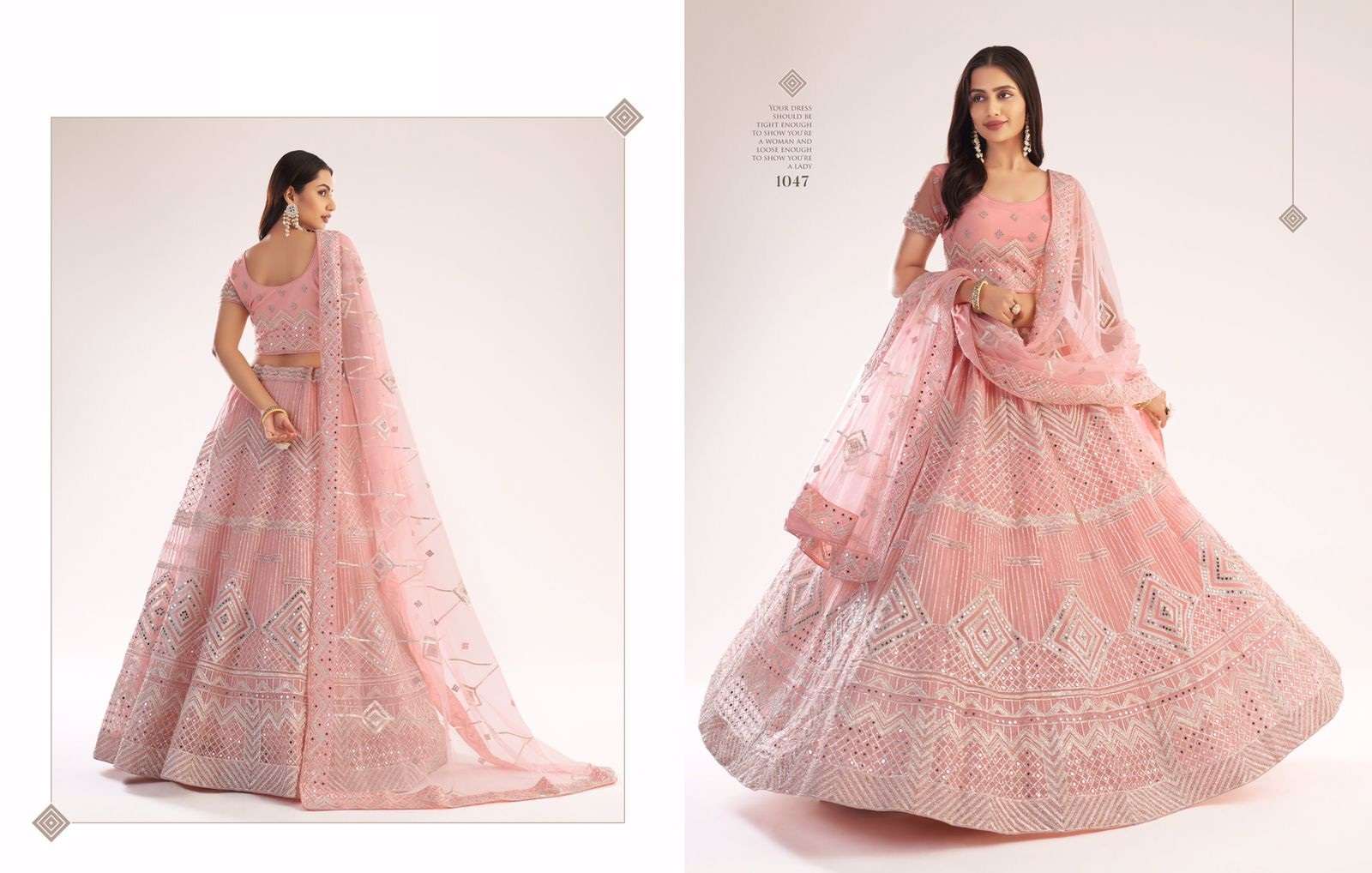 PREMIUM DESIGNER WEDDING PARTY WEAR PINK NET LEHENGA CHOLI COLLECTION ALIZEH 1047