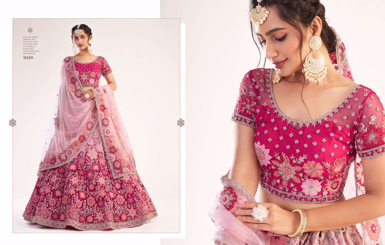 PREMIUM DESIGNER WEDDING PARTY WEAR RANI NET LEHENGA CHOLI COLLECTION ALIZEH 1049