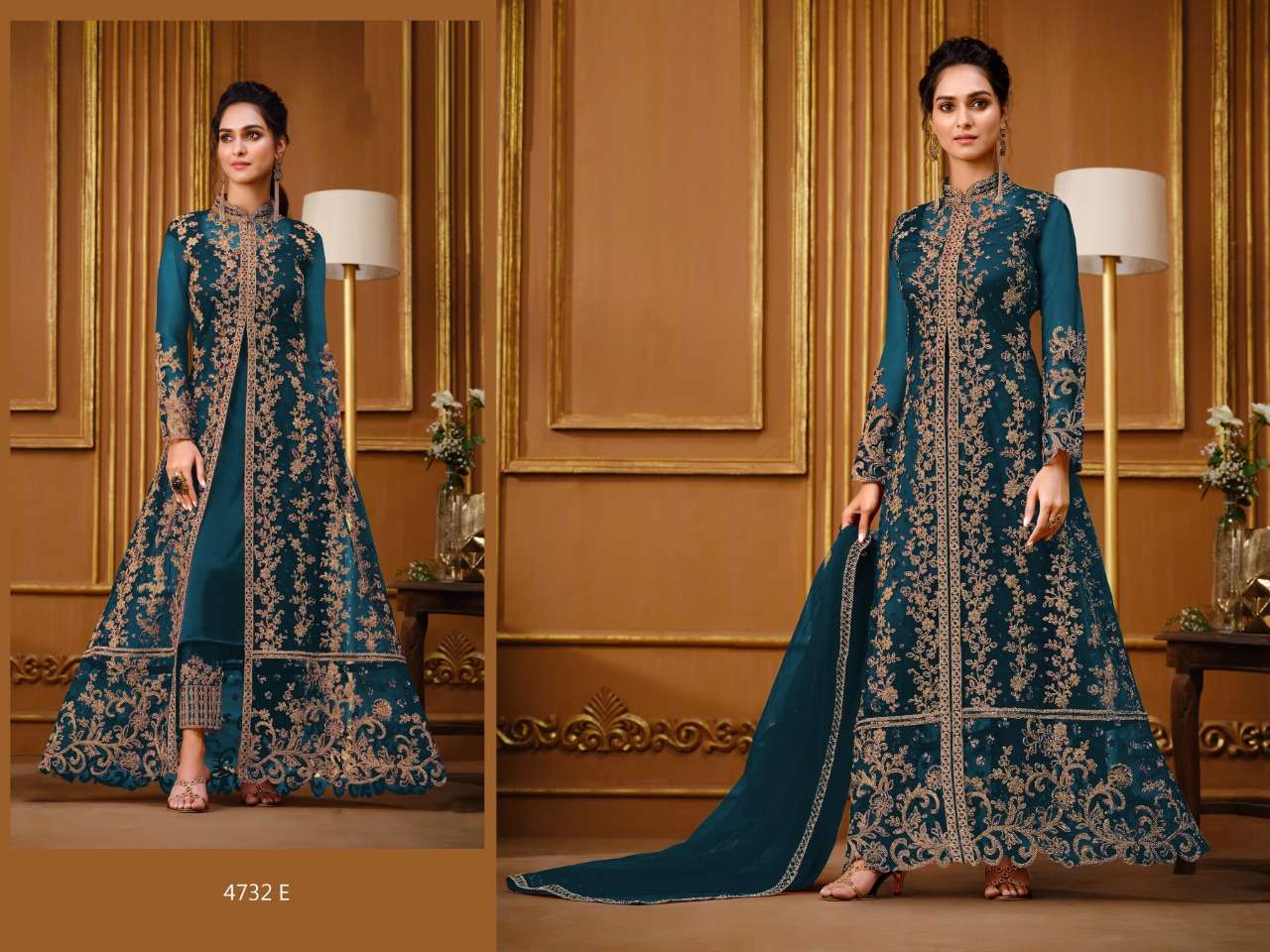 RAMA BLUE DESIGNER FANCY GOWN STYLE ANARKALI SALWAR SUIT VIPUL 4732 E