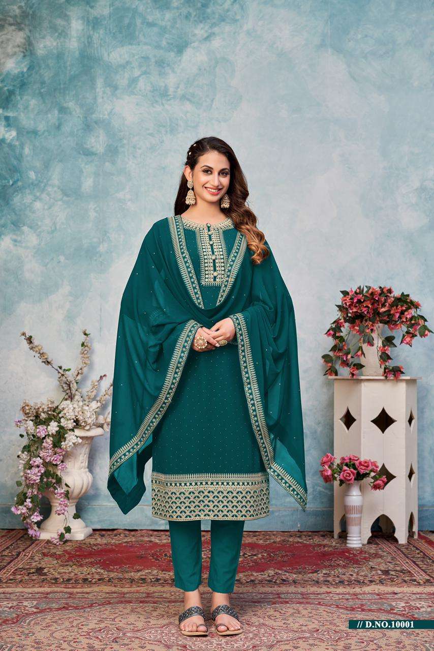 RAMA GREEN DESIGNER FANCY FAUX GEORGETTE PARTY WEAR STRAIGHT SALWAR SUIT ANJUBAA 10001