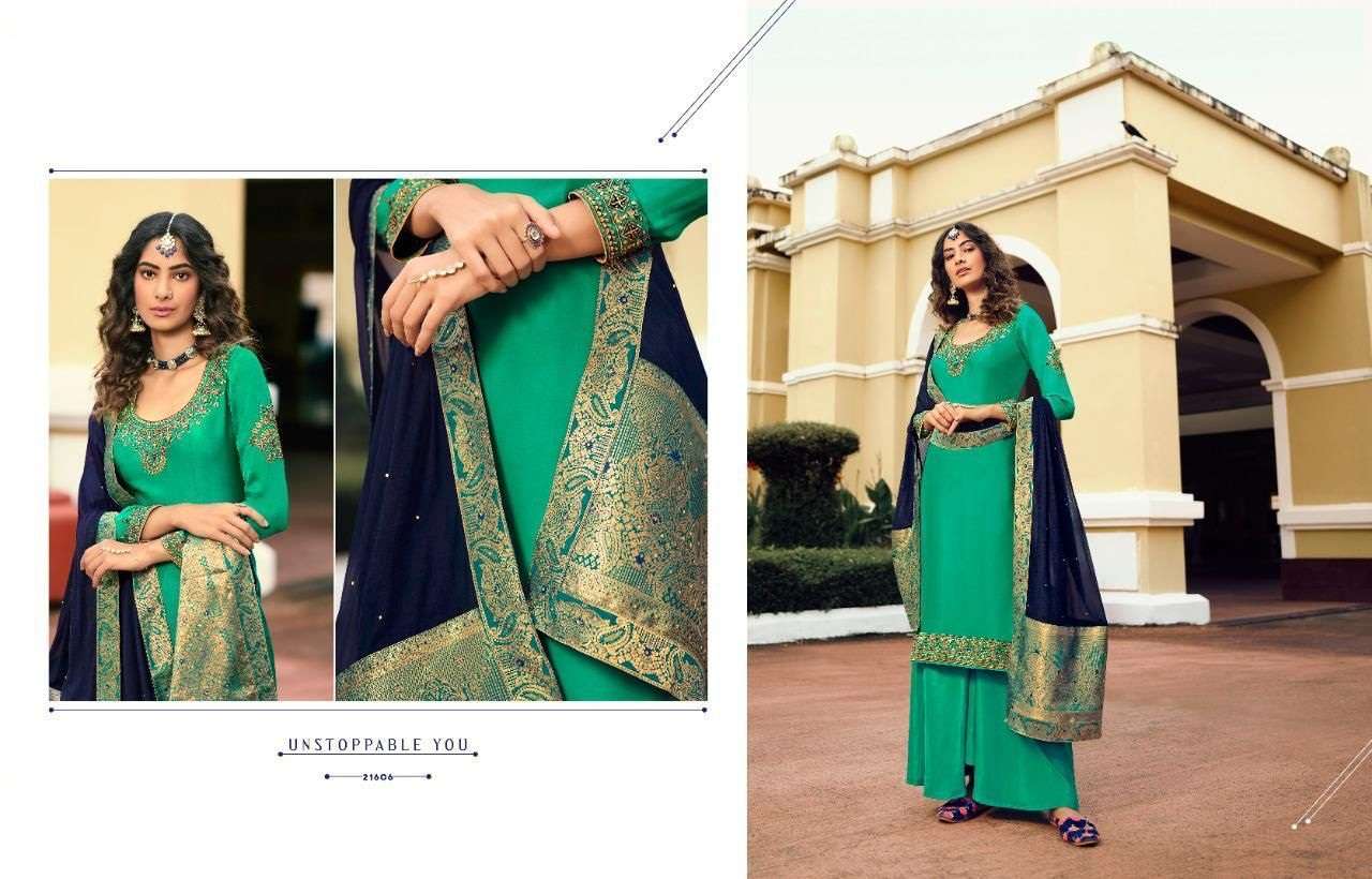 RAMA GREEN DESIGNER SATIN GEORGETTE PARTY WEAR SALWAR SUIT MANZRI 210606