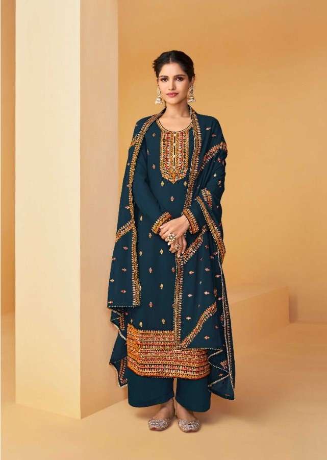 REAL GEORGETTE PARTY WEAR RAMA BLUE SALWAR SUIT COLLECTION PALAK 7020 D